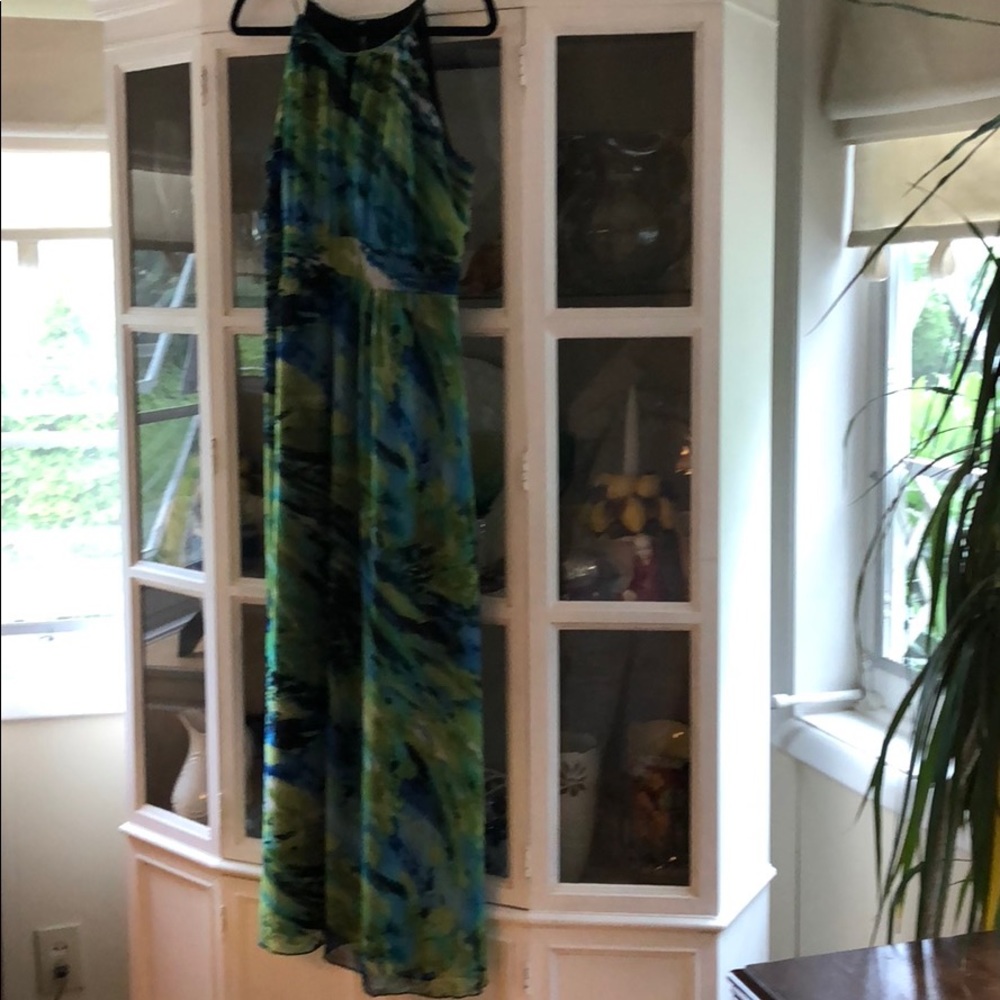 Cynthia Rowley Watercolor Blue/Green long dress